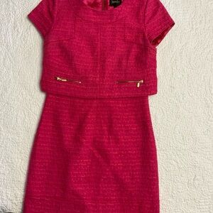 Laundry By Shelli Segal Hot Pink Tweed Two-Piece Dress Set with Gold Zippers
